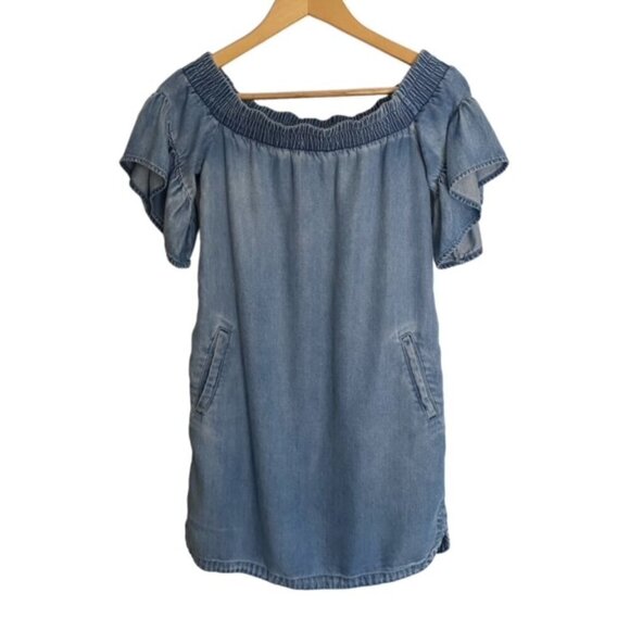 All Saints Adela Chambray Off Shoulder Dress XSmall - Picture 2 of 4